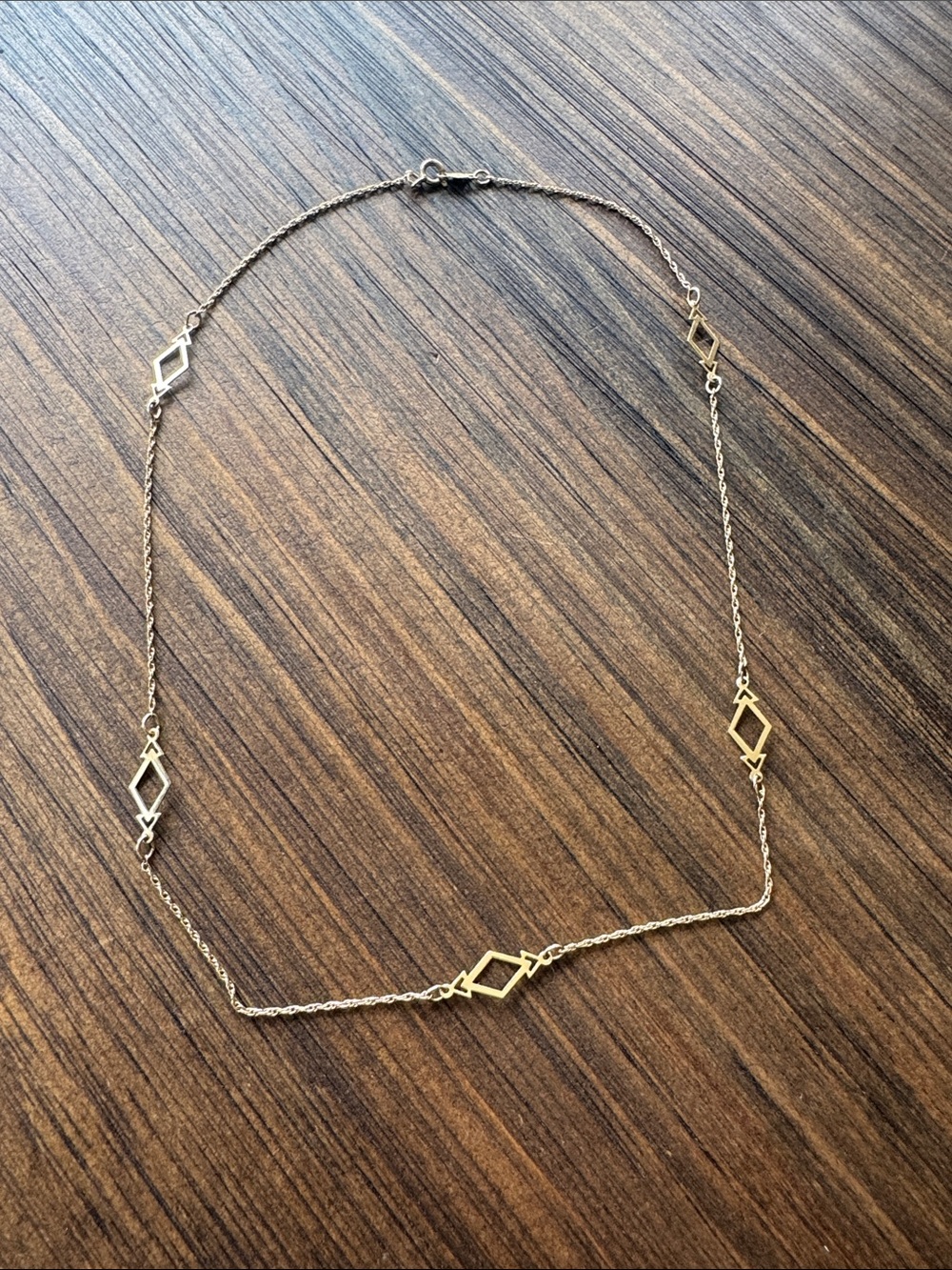 14K 16” Gold Geometric Diamond Shape Link Necklace - Gold - New